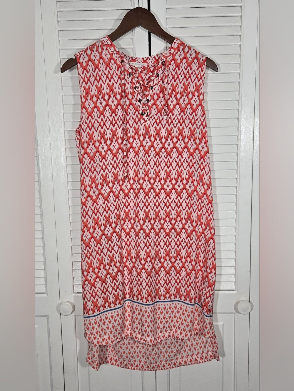 Beach Lunch Lounge Sleeveless Lace Up Geometric Diamond Print Shift Dress Sz M